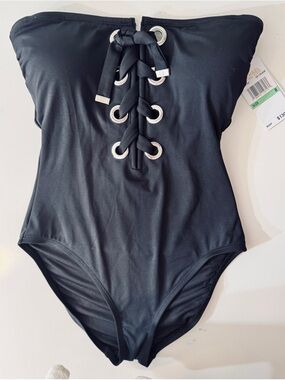 Michael Kors Black Lace-Up One-Piece Swimsuit